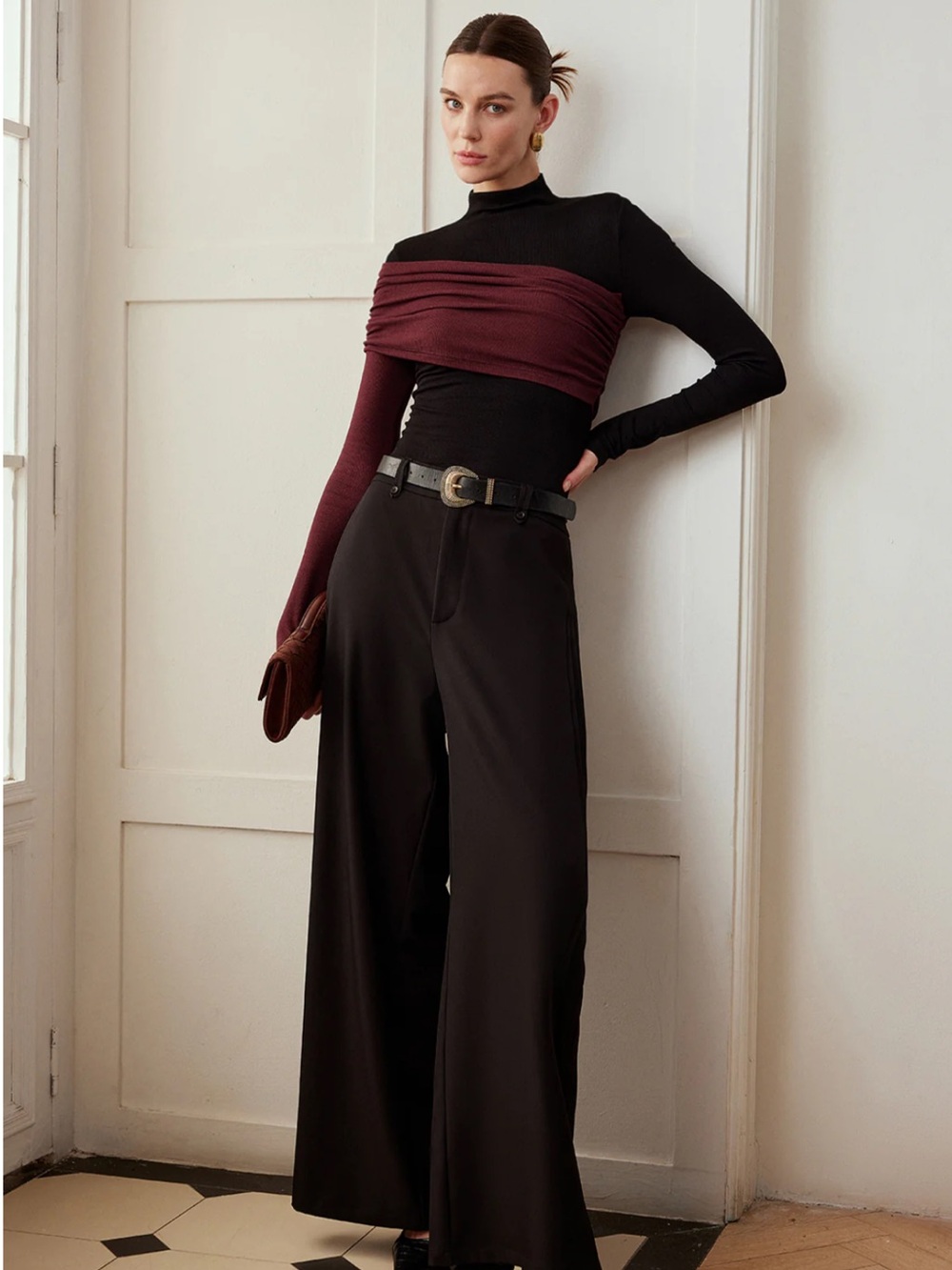 Commense Color Block Pleated Jersey Slim Top Size XS NWT - Picture 5 of 8